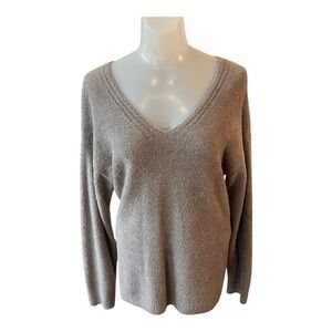 Barefoot Dreams Cozy Lite Knit Gray V-Neck Sweater size M